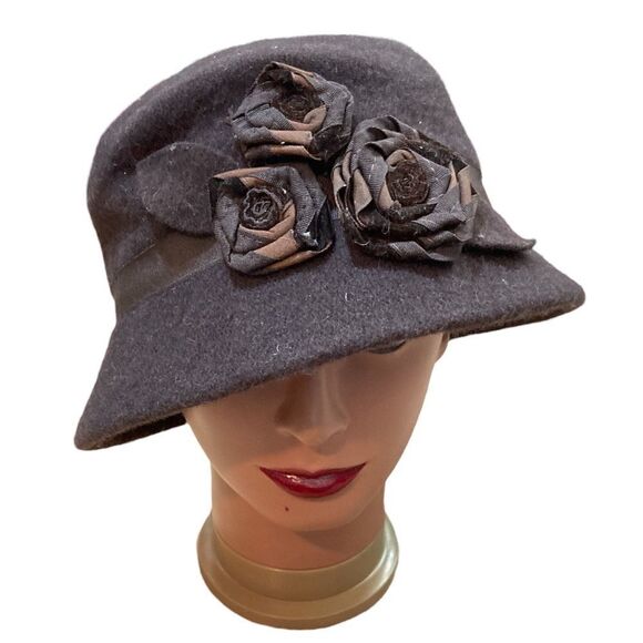 Scala Pronto vintage wool blend hat with fabric flowers - Picture 1 of 6
